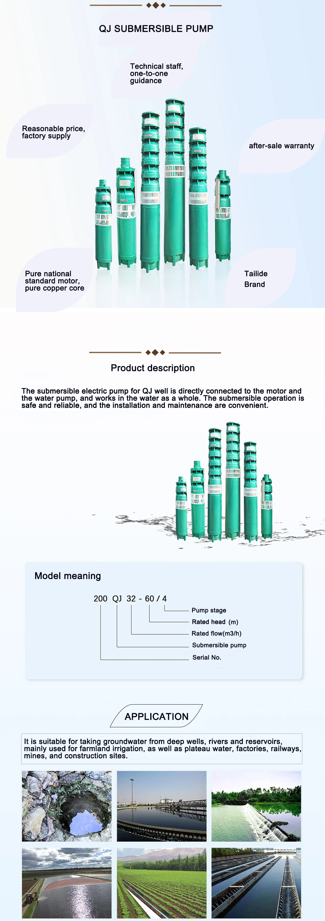 Max Head 400m Portable Electric High Pressure Centrifugal Vertical Multistage Deep Well Submersible Clean Water Transfer Pump